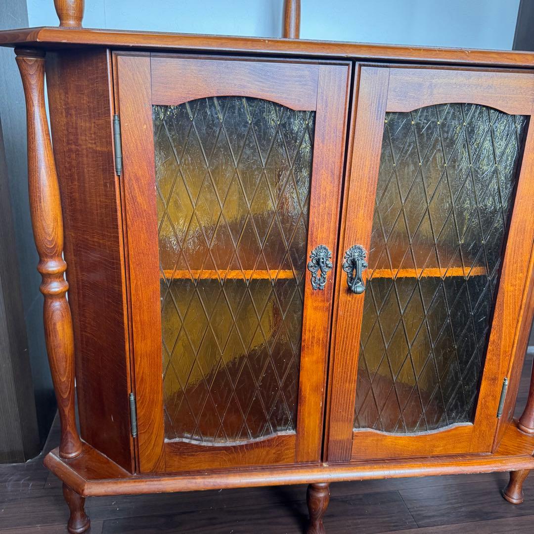 アンティークコーナーシェルフ　ガラス扉　ジャパンヴィンテージ　ミッドセンチュリー