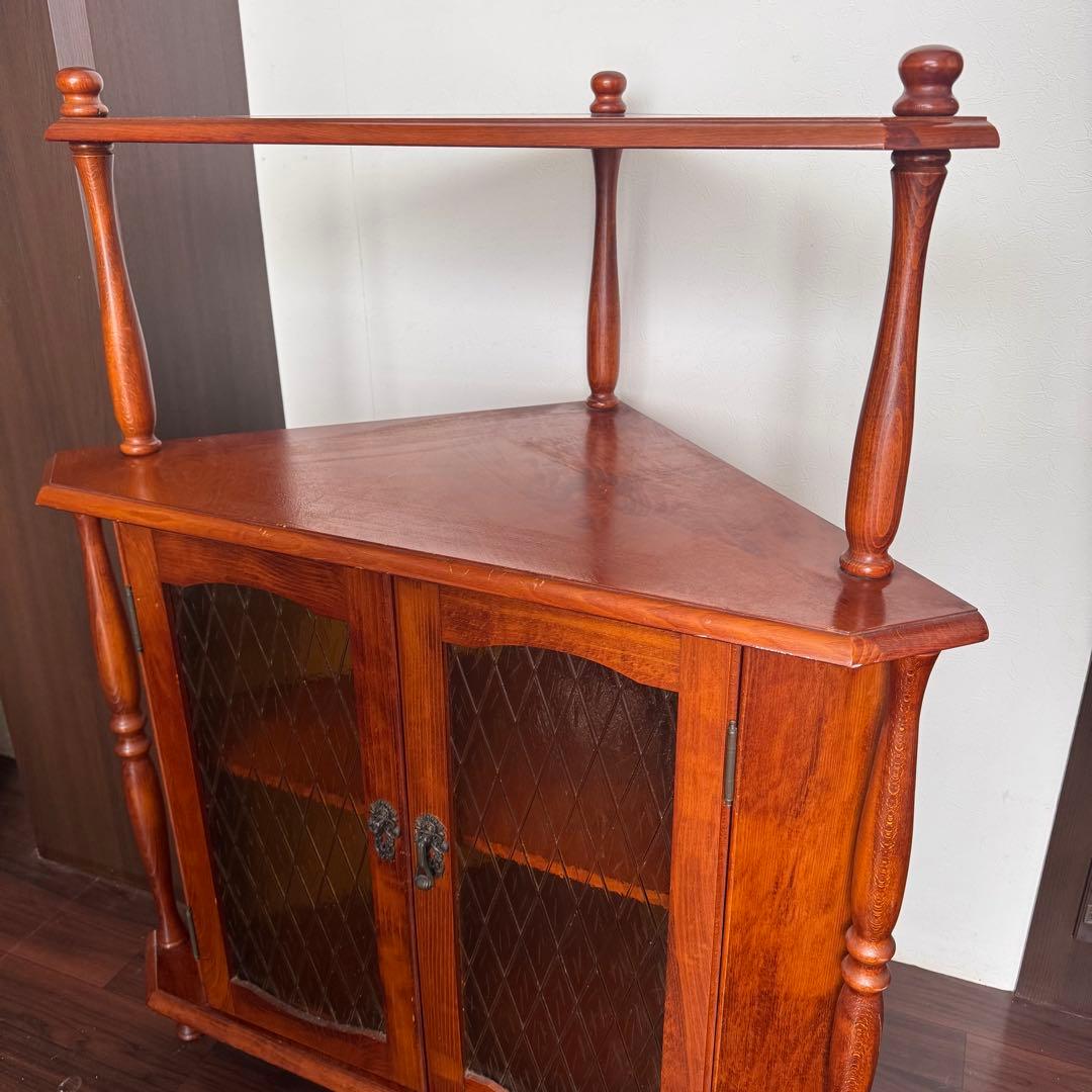 アンティークコーナーシェルフ　ガラス扉　ジャパンヴィンテージ　ミッドセンチュリー