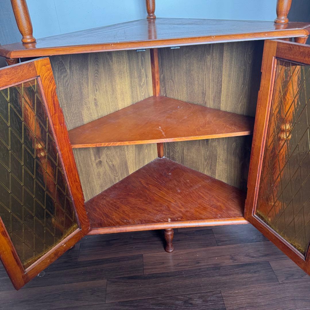 アンティークコーナーシェルフ　ガラス扉　ジャパンヴィンテージ　ミッドセンチュリー