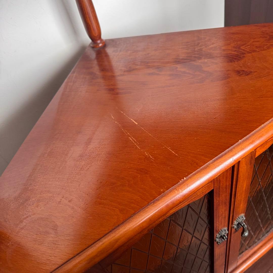 アンティークコーナーシェルフ　ガラス扉　ジャパンヴィンテージ　ミッドセンチュリー