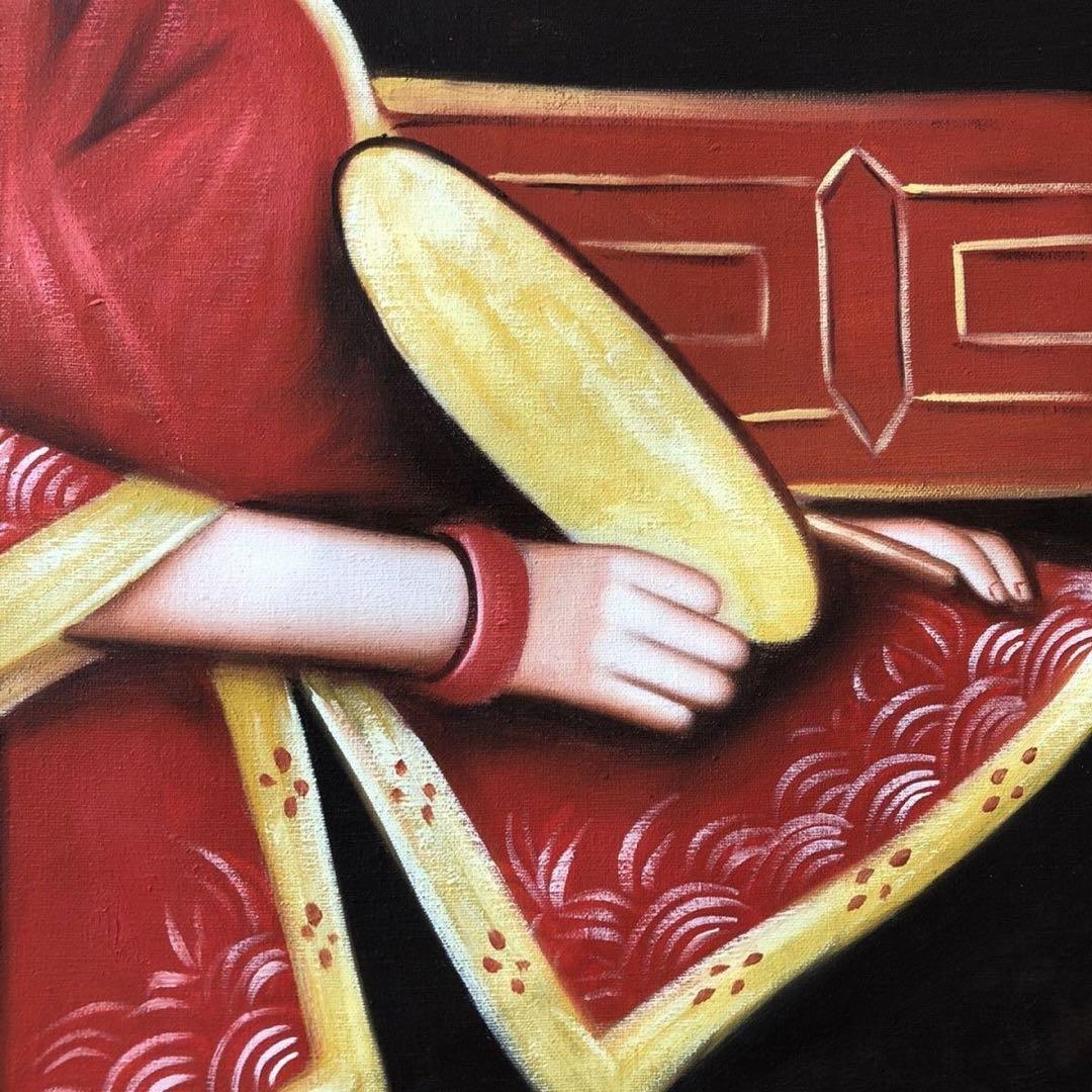 純手描き 油画 人物画 陳逸飛 作品図 中国絵画 約104×74cm 未表装