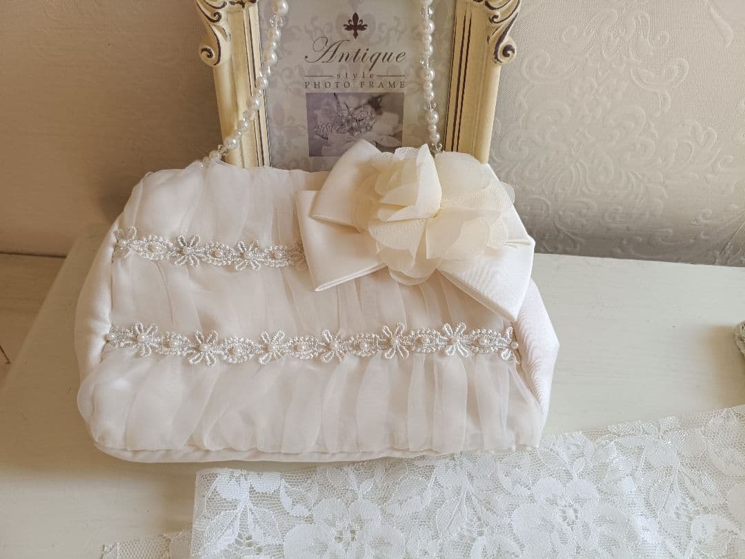 白地に花模様の着物とピンク系作り帯セット☆七五三ハーフ成人式