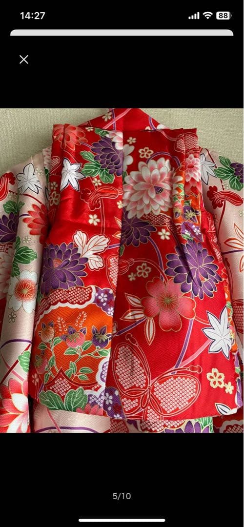 着1 七五三　３歳　着物セット　9点フルセット　つまみ細工の髪飾り付き