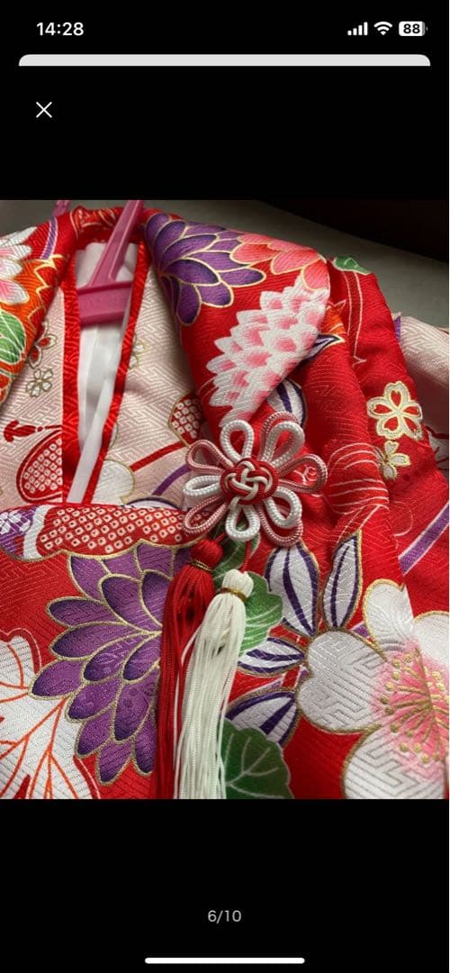 着1 七五三　３歳　着物セット　9点フルセット　つまみ細工の髪飾り付き