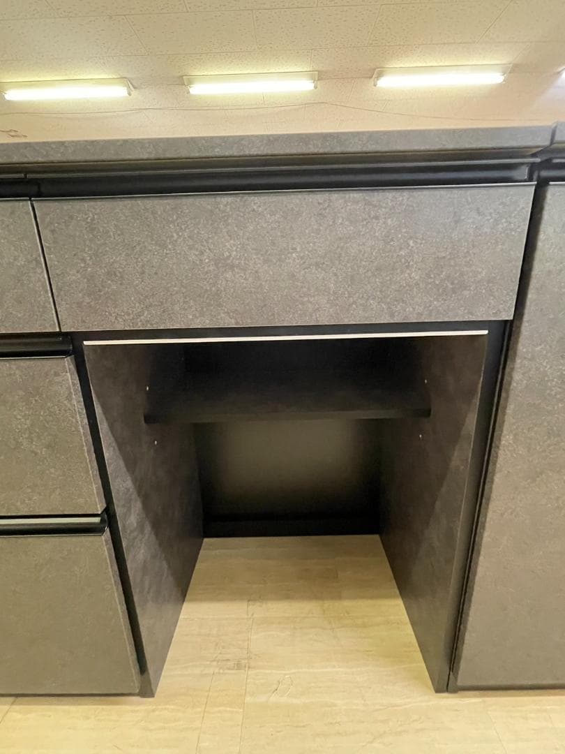 キッチンカウンター　幅155　サイドボード　ブラック　ラック　食器棚　大理石　棚