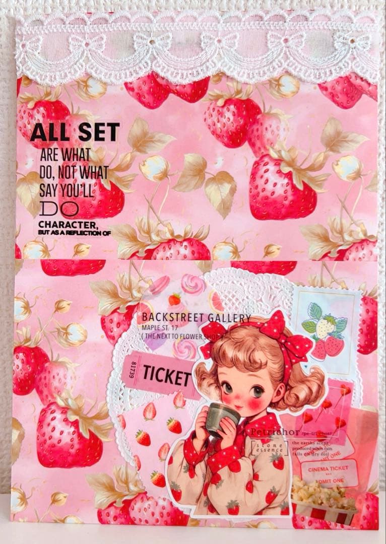 ローディッドペーパーバッグ おすそ分け 紙モノ コラージュ いちご柄 女の子