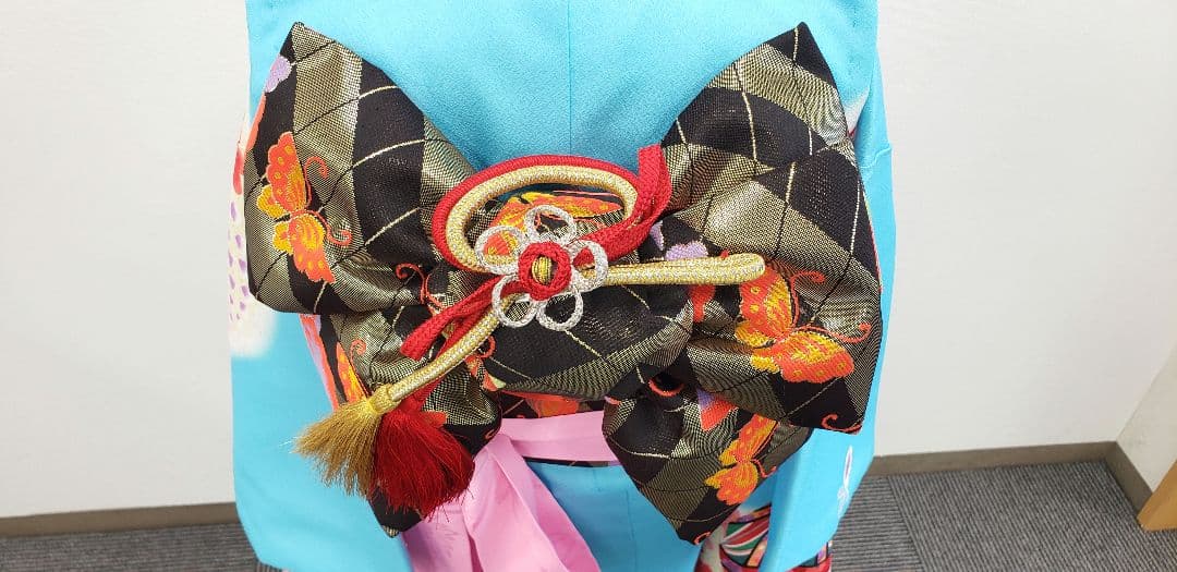 七五三　7歳　120cm　ポリエステル　水色　 つくり帯