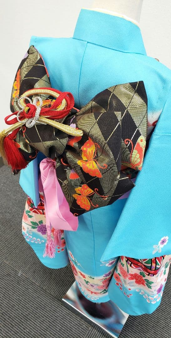 七五三　7歳　120cm　ポリエステル　水色　 つくり帯