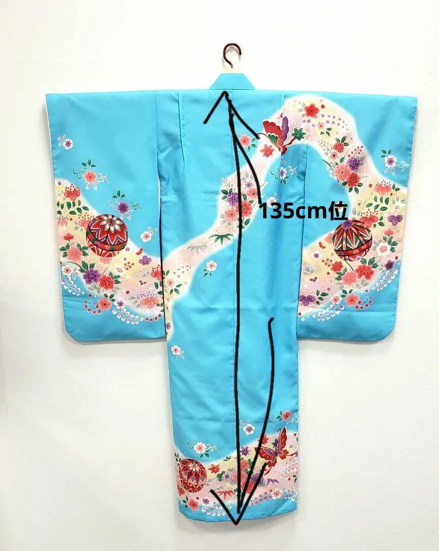 七五三　7歳　120cm　ポリエステル　水色　 つくり帯