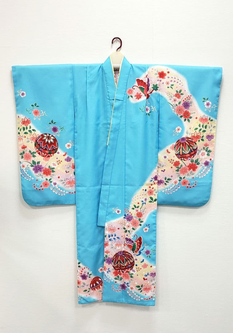 七五三　7歳　120cm　ポリエステル　水色　 つくり帯