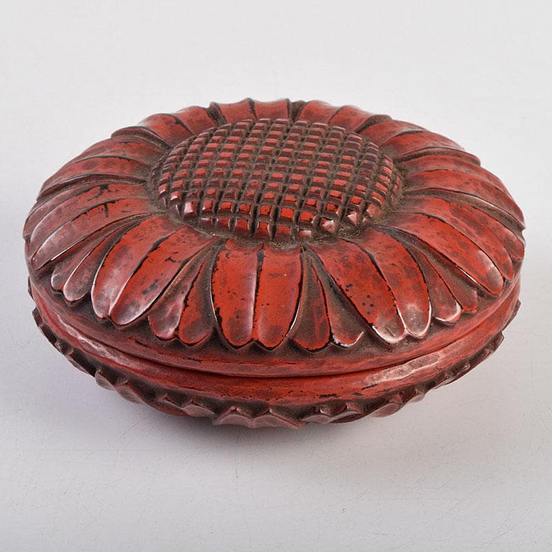 茶道具　鎌倉彫　菊香合　書付箱付　V　R9429