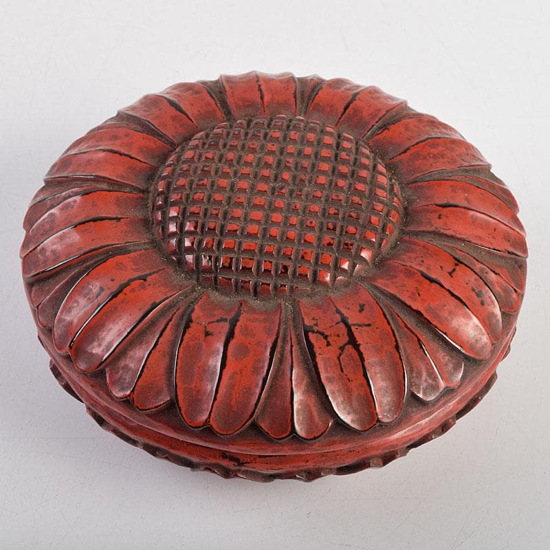 茶道具　鎌倉彫　菊香合　書付箱付　V　R9429