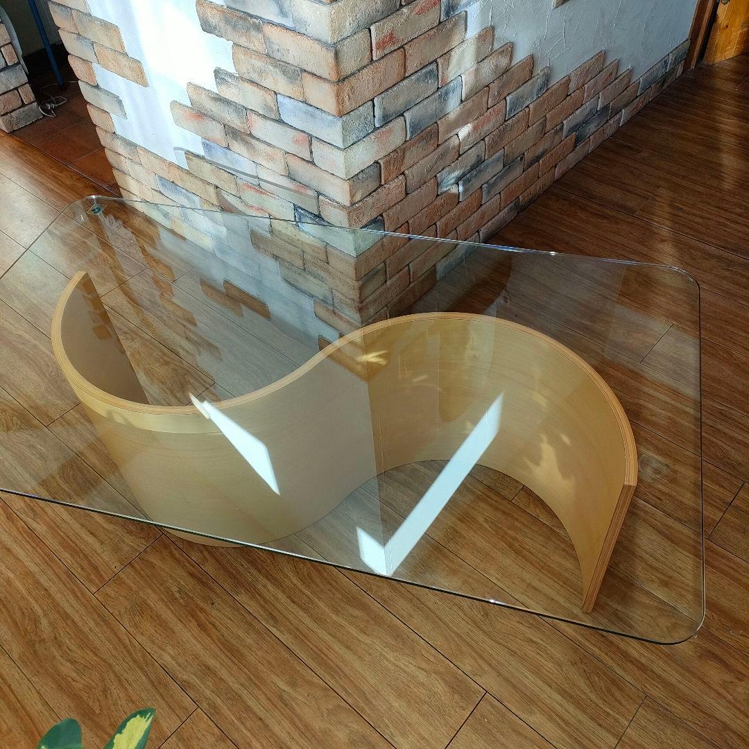 希少　北欧風　シモンズ　ガラステーブル　フィヨルド　ウェーブテーブル　モダン