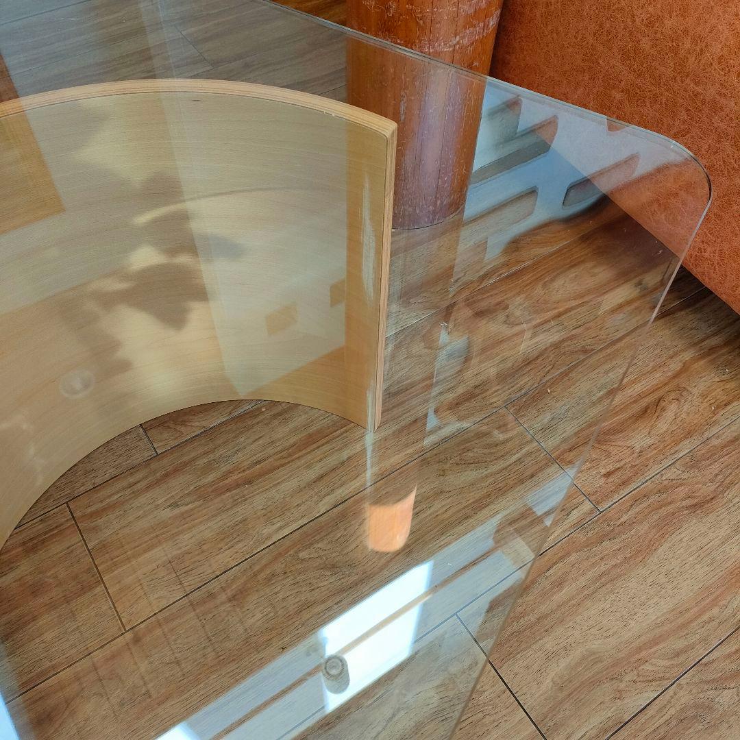 希少　北欧風　シモンズ　ガラステーブル　フィヨルド　ウェーブテーブル　モダン