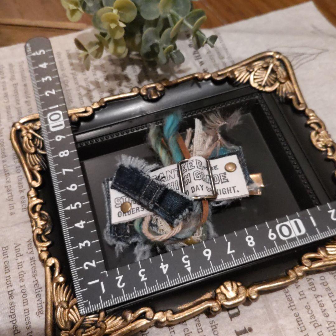 ［SALE］デニムリメイク ヘアクリップ 革タグ