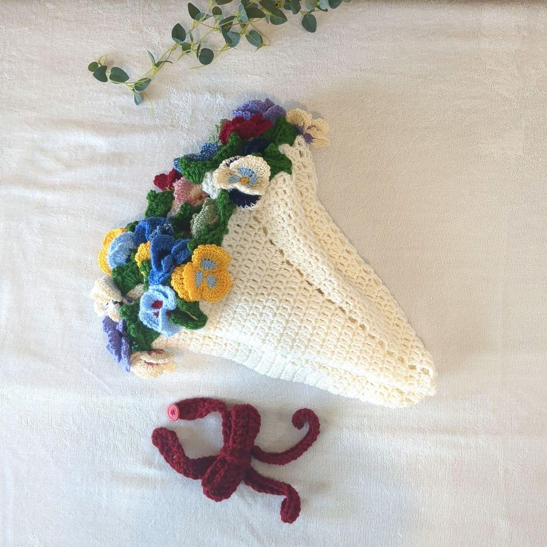 ブーケブランケット 花束 ハンドメイド パンジー リボン - メルカリ