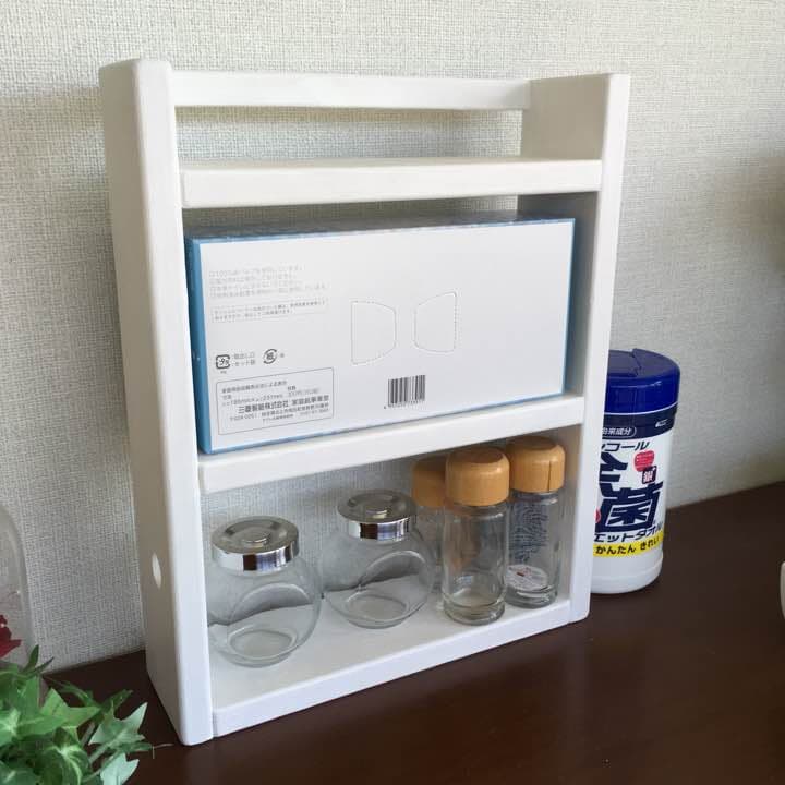 No.254)箱ティッシュ収納タイプ❣️一体型キッチンシェルフ☆スパイスラック