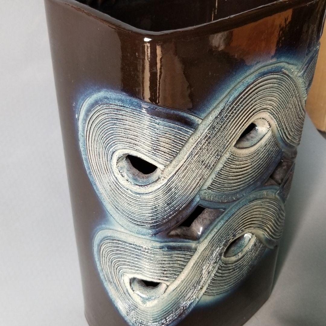 お値下げしました⤵信楽焼傘立て 長角波彫 高さ43cm