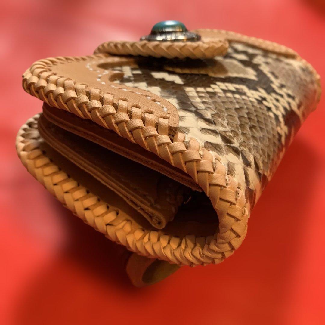 ハンドメイドレザークラフトダイヤモンドパイソンミドルウォレットヌメ