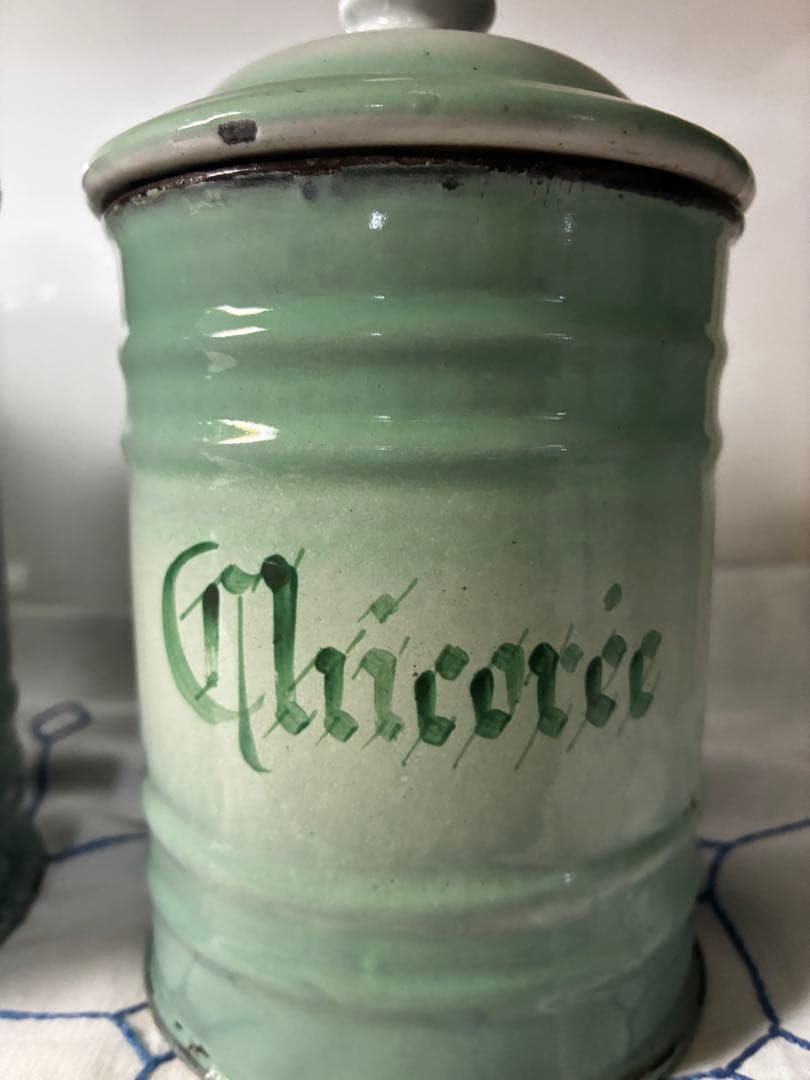 フランスアンティーク ホーローキャニスター 3点セット （1920〜30年代頃）