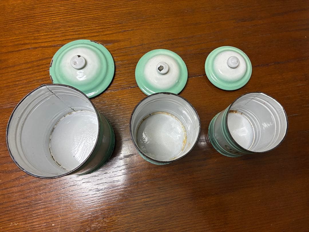 フランスアンティーク ホーローキャニスター 3点セット （1920〜30年代頃）