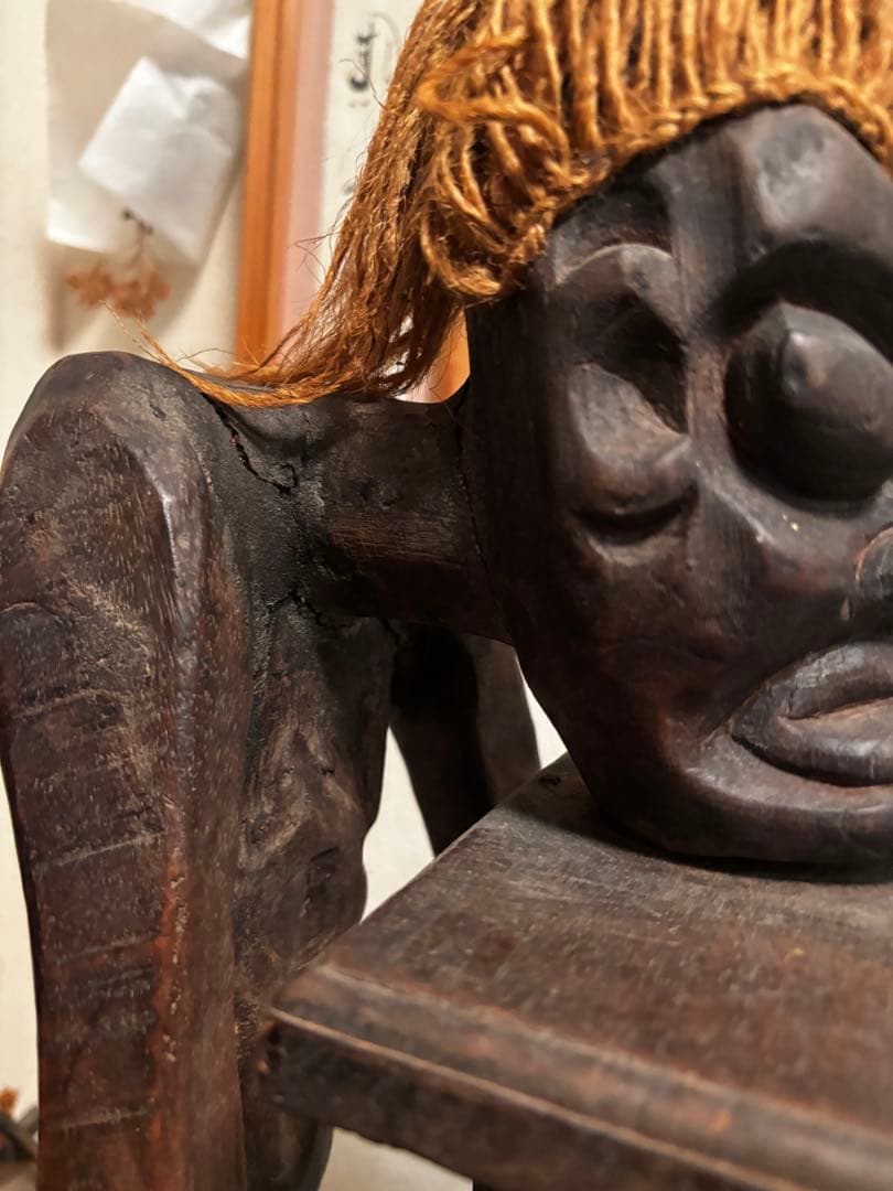 バリ島 木彫り 特大CDラック２個セット 人物モチーフ アジアン