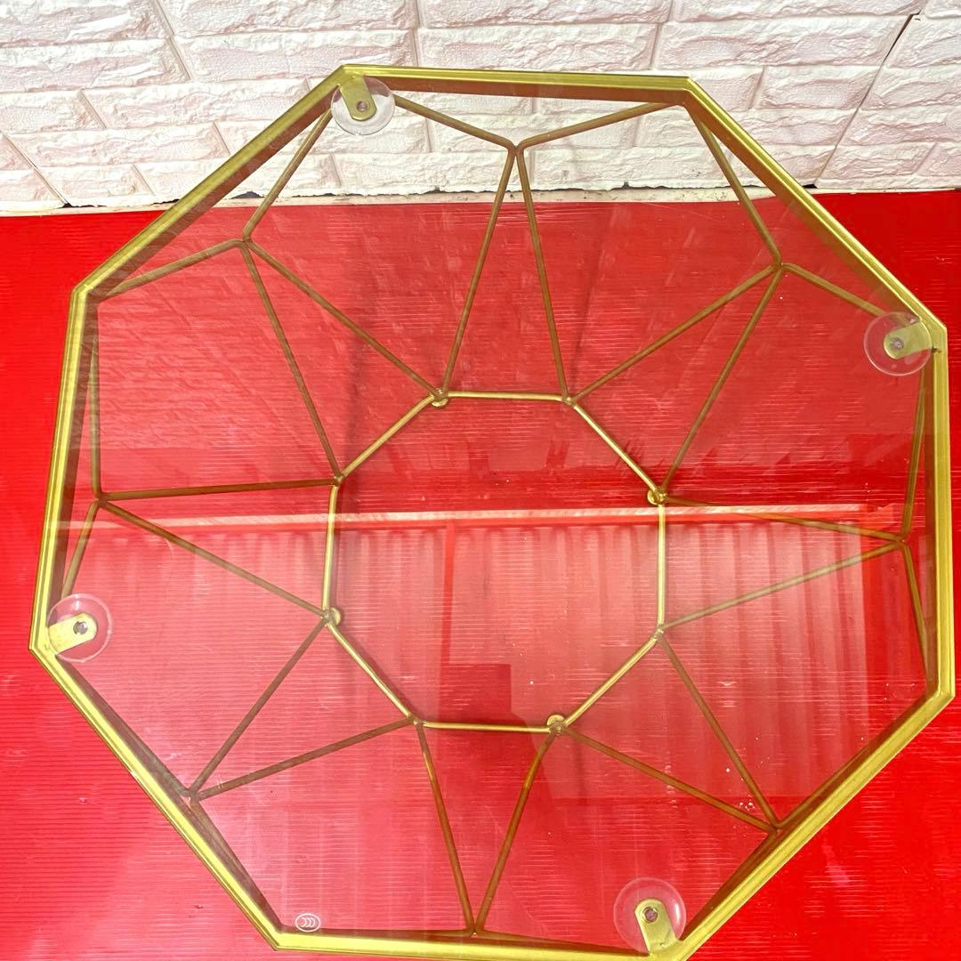 八角形の錬鉄製のコーヒーテーブル、透明な強化ガラス、家庭用リビングルーム