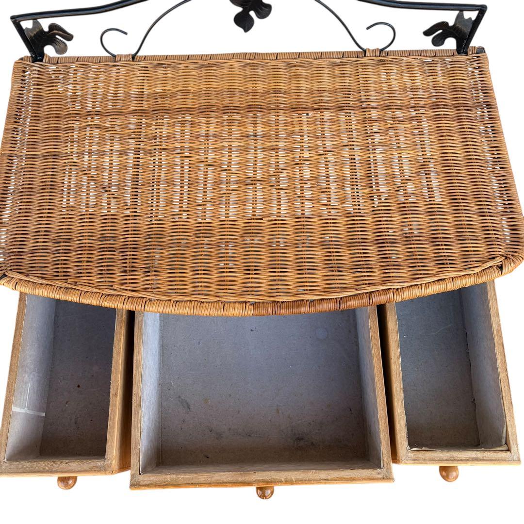 【希少】ラタンドレッサー ラタン収納スツール アイアンミラー3点セット 猫脚