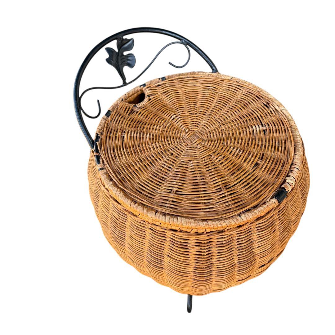 【希少】ラタンドレッサー ラタン収納スツール アイアンミラー3点セット 猫脚