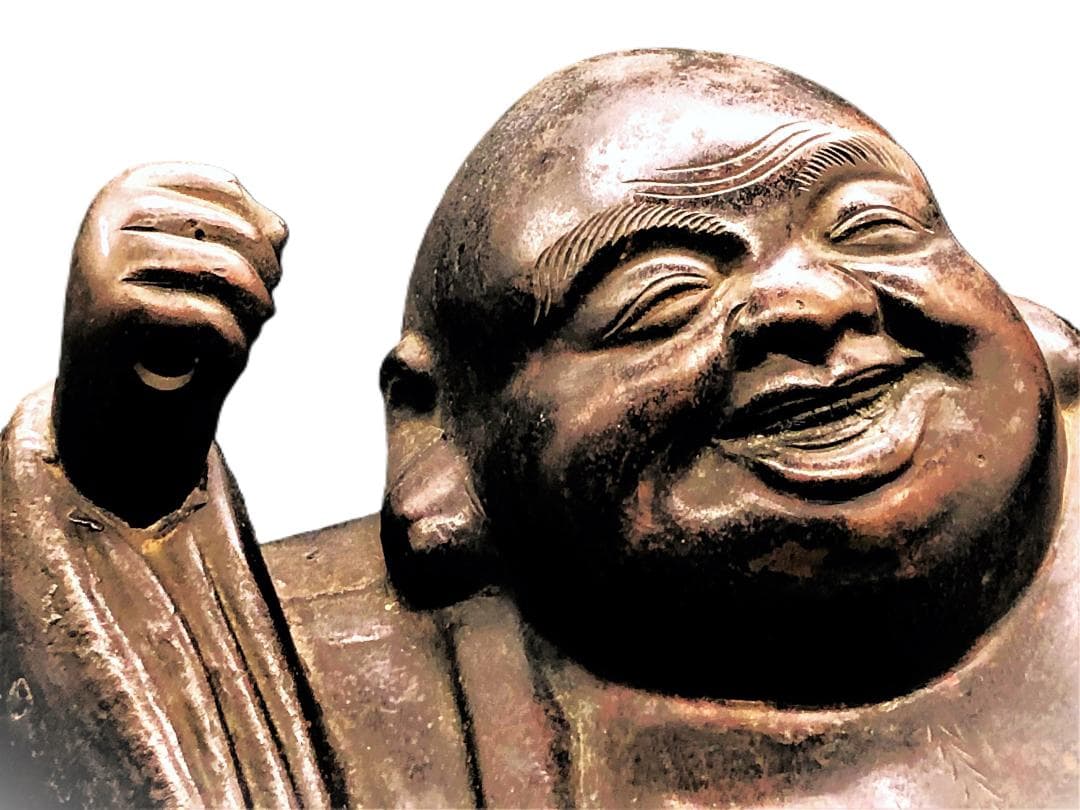 【 江戸期 銅製布袋尊 】　無銘　鋳金師作　36.5ｃｍ　6ｋｇ