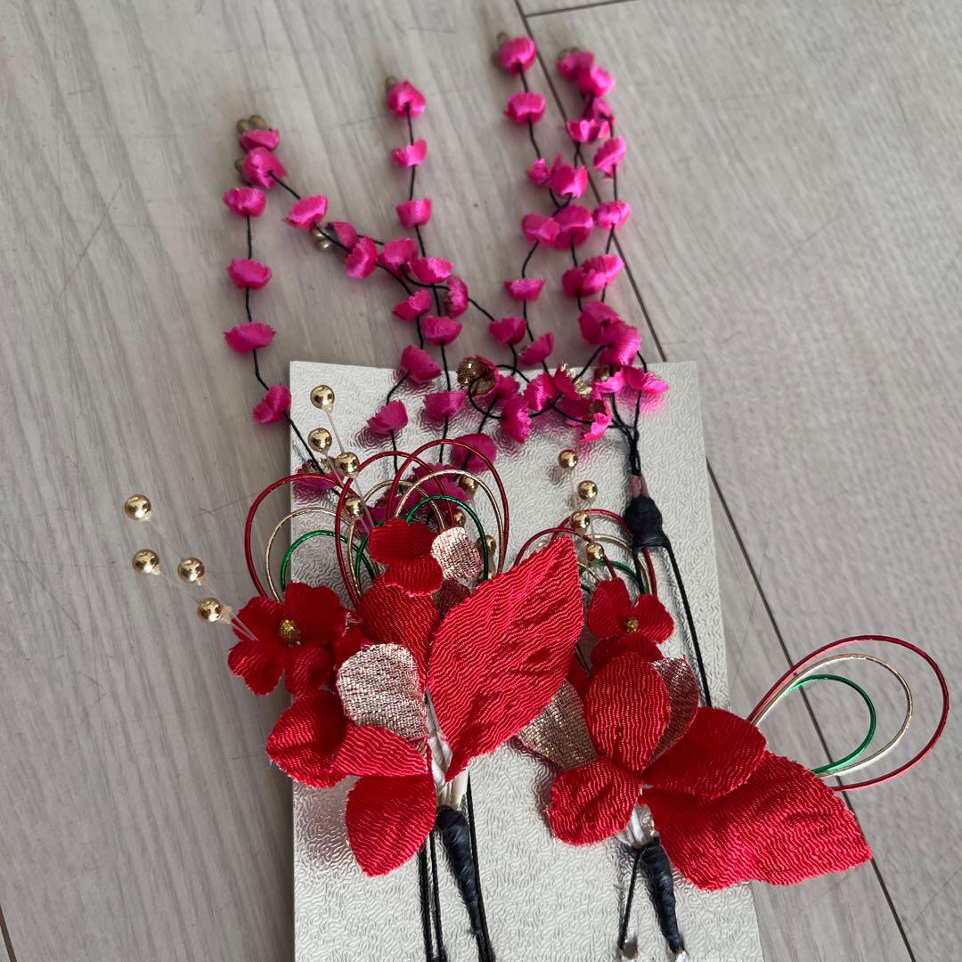 七五三着物七歳用5点セット 紫色花柄　グリーンの帯付き