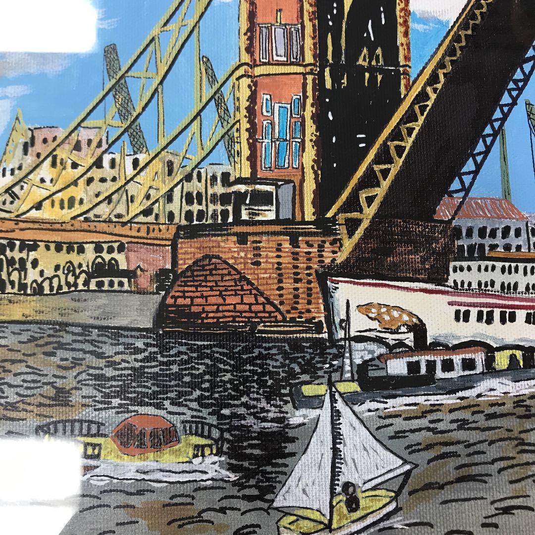 油彩画F6号 手書き肉筆画 ロンドンのタワーブリッジ 山下 清
