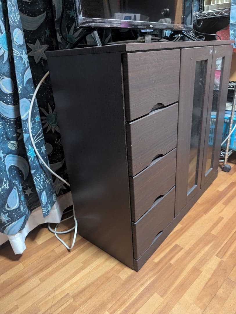 木製ラック ダークブラウン 4引き出し 2扉