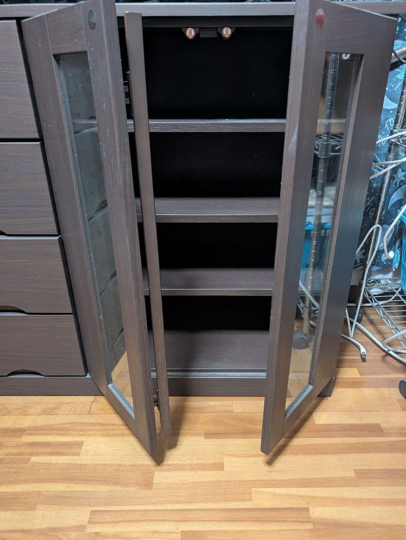 木製ラック ダークブラウン 4引き出し 2扉