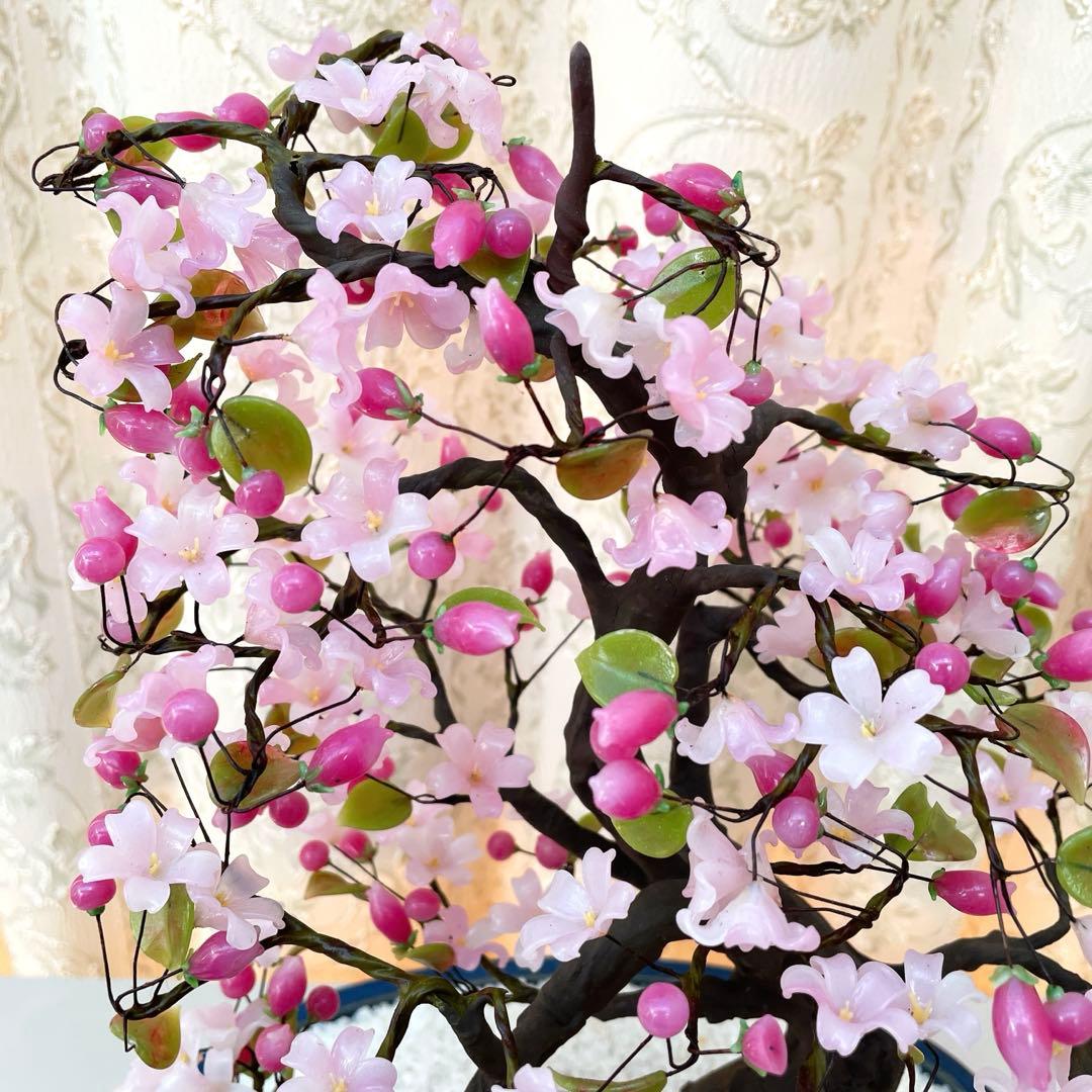 桜　ガラス細工　盆栽　造花　アートフラワー　ガラス花