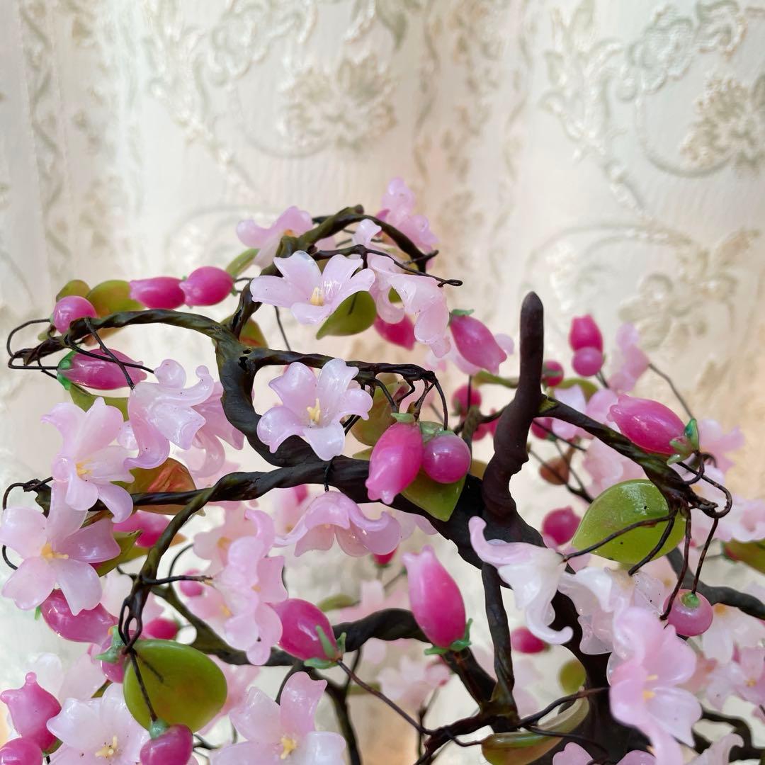 桜　ガラス細工　盆栽　造花　アートフラワー　ガラス花
