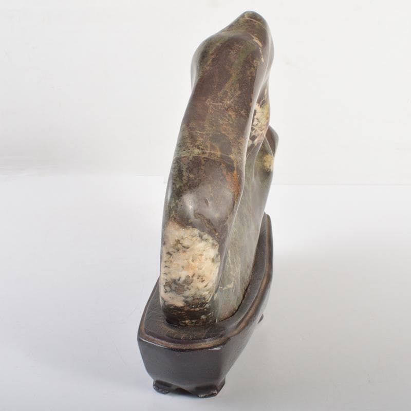 天然石　鑑賞石　菊花石　置物　重さ約1kg　唐木台付　V　R6665