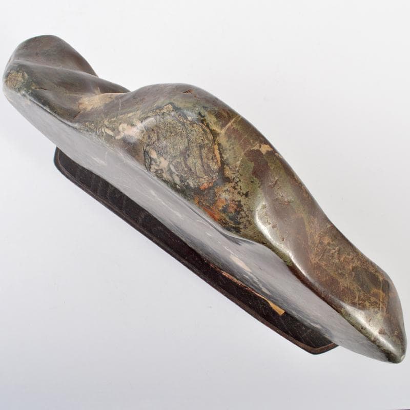 天然石　鑑賞石　菊花石　置物　重さ約1kg　唐木台付　V　R6665