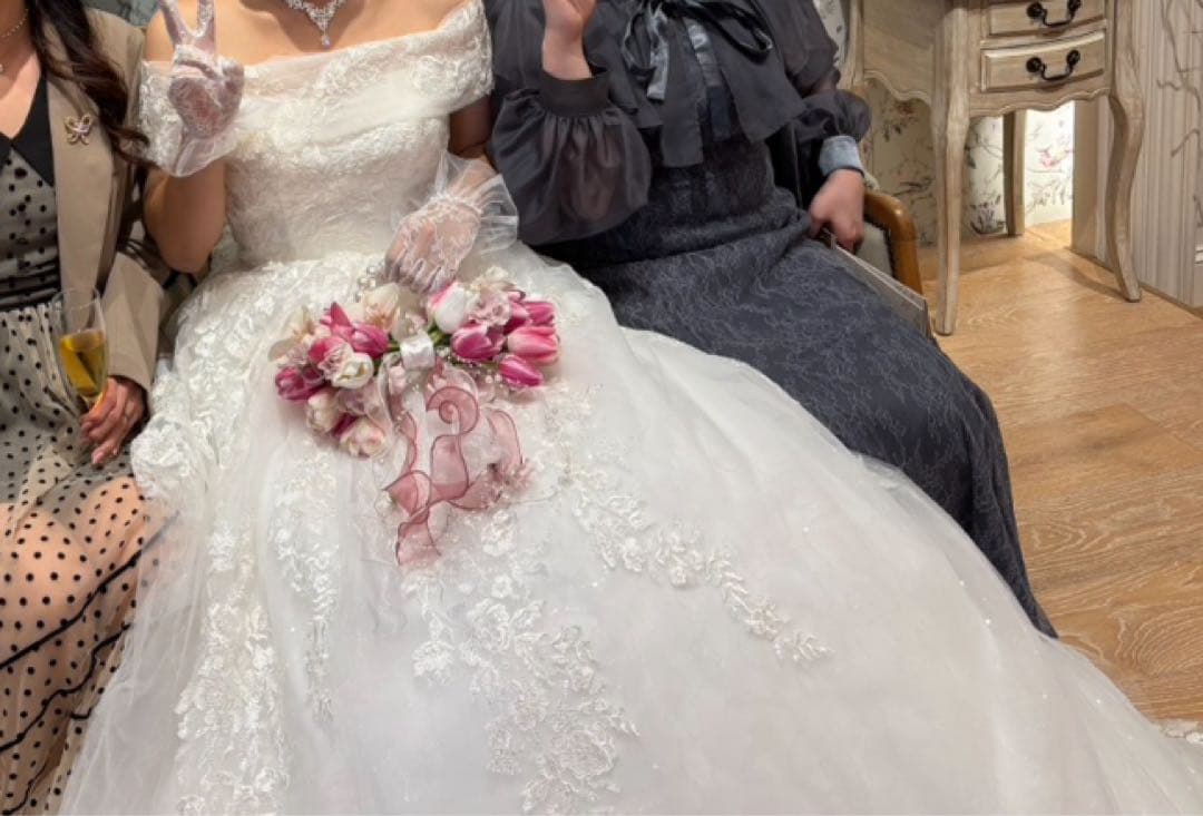 ウェディングブーケ ピンク ホワイト　オーダー リボン型