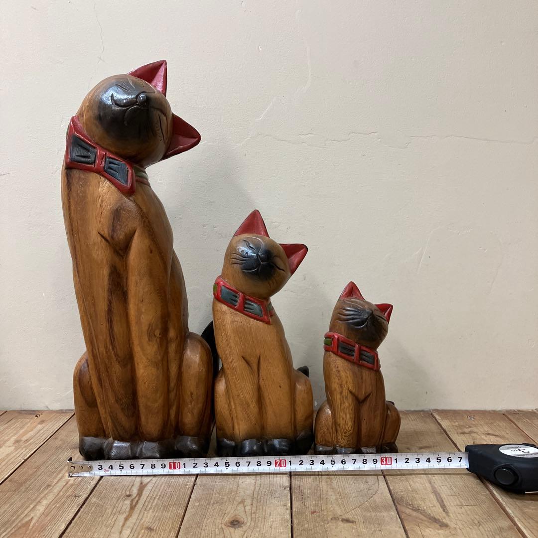 E-4 猫の置物 木彫り 木彫りの猫 アジアン雑貨 バリ雑貨 エスニック