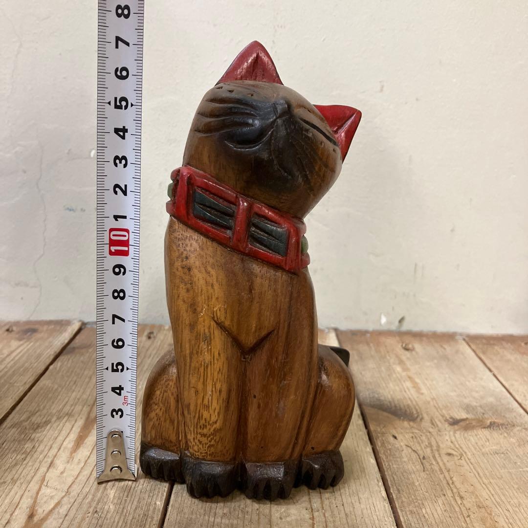 E-4 猫の置物 木彫り 木彫りの猫 アジアン雑貨 バリ雑貨 エスニック