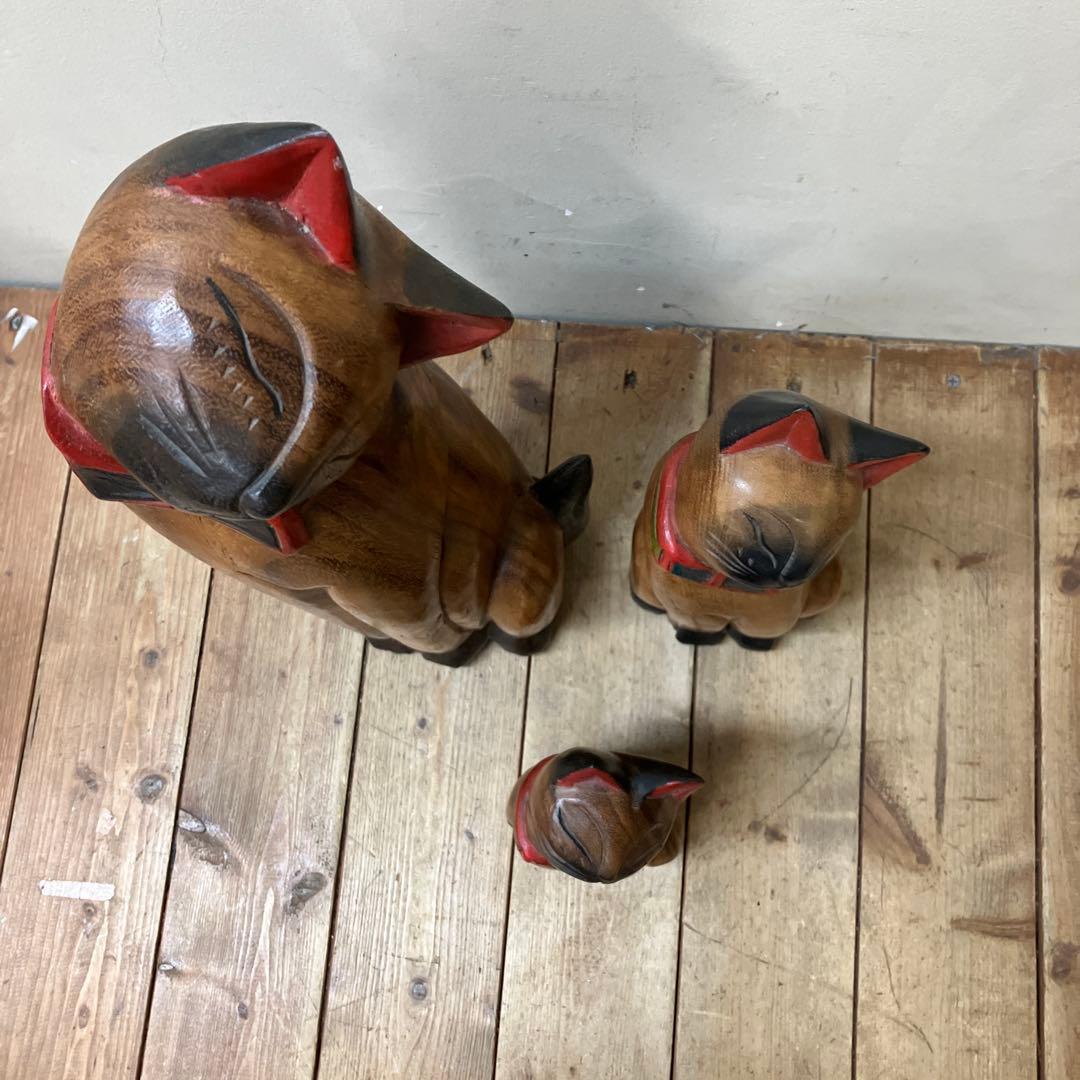 E-4 猫の置物 木彫り 木彫りの猫 アジアン雑貨 バリ雑貨 エスニック