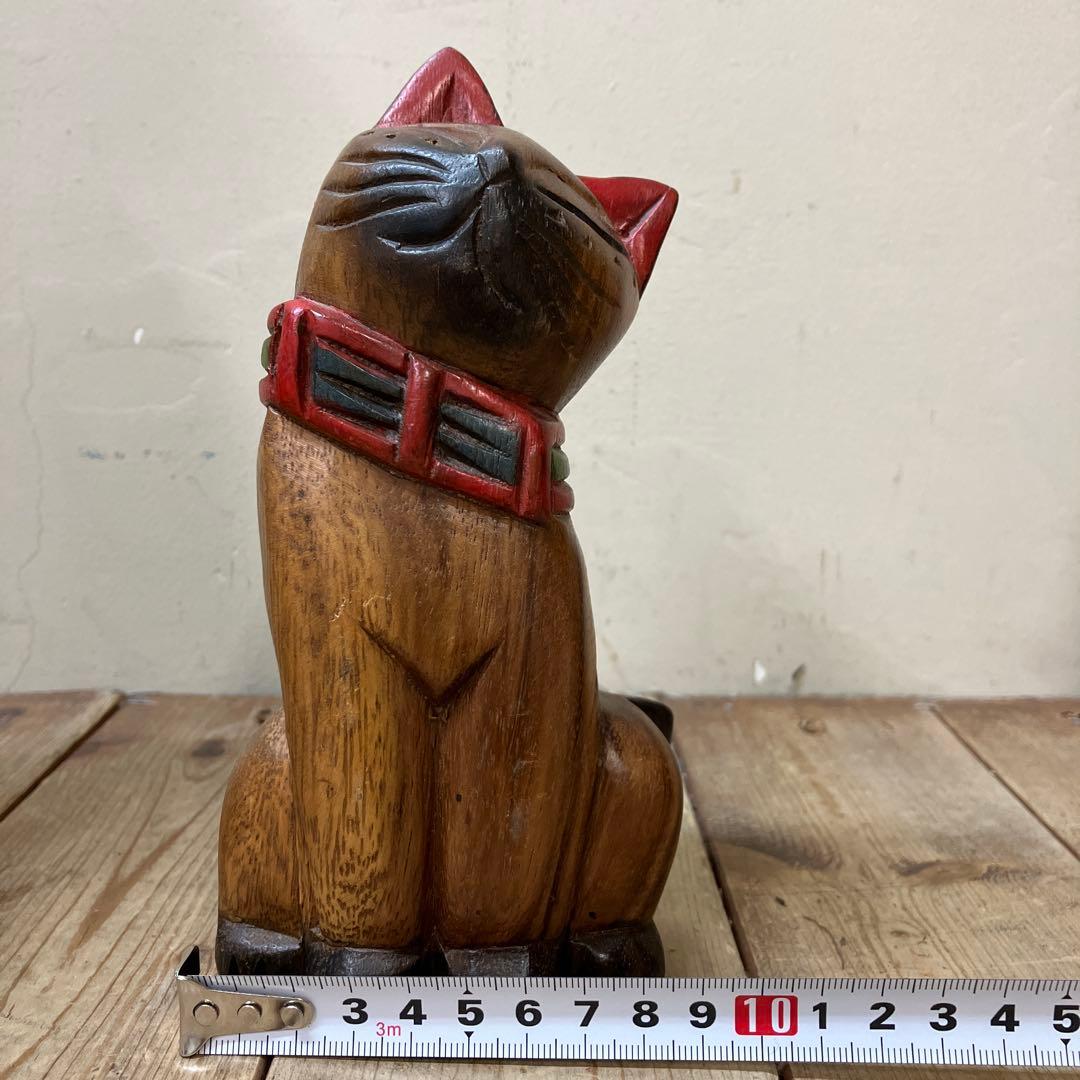 E-4 猫の置物 木彫り 木彫りの猫 アジアン雑貨 バリ雑貨 エスニック