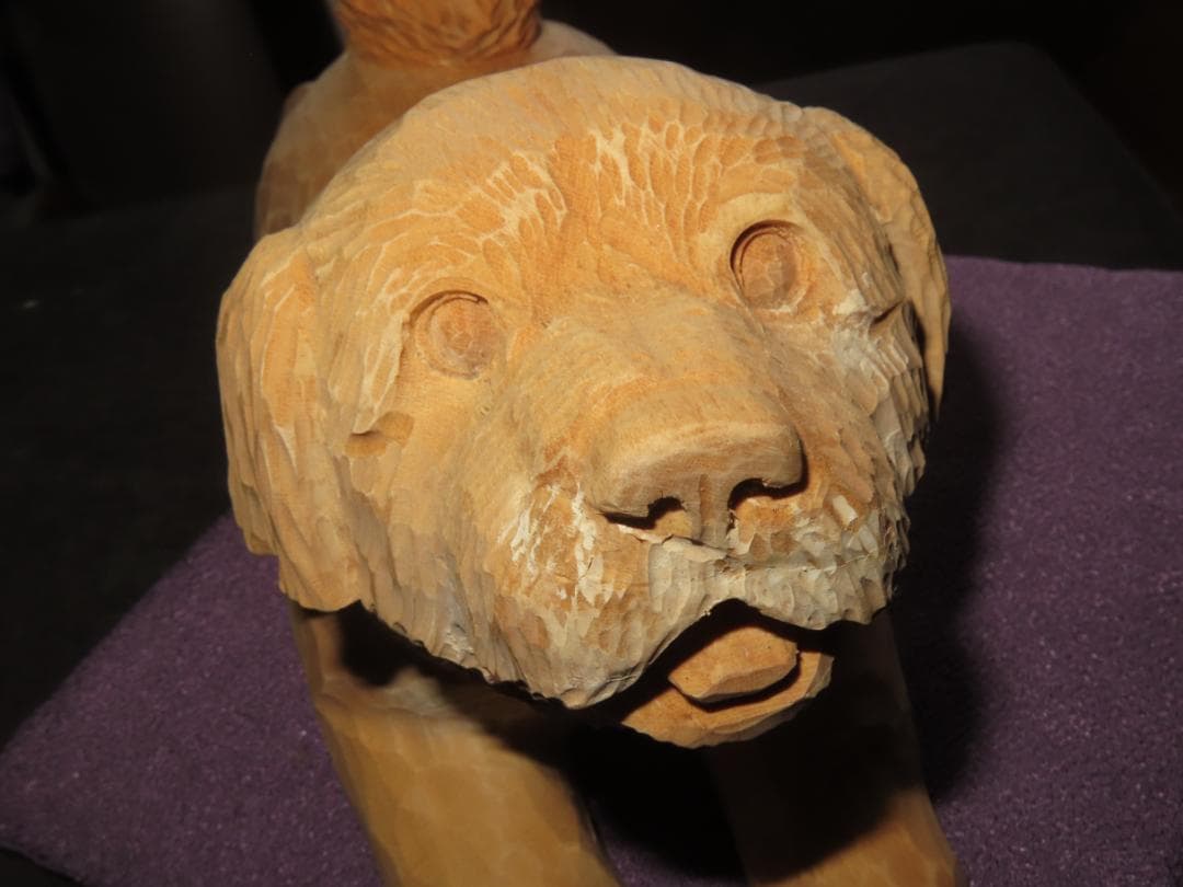 1 金岡作 金岡茂幸？　犬　イヌ 一刀彫　木彫り　木彫刻　アイヌ　北海道