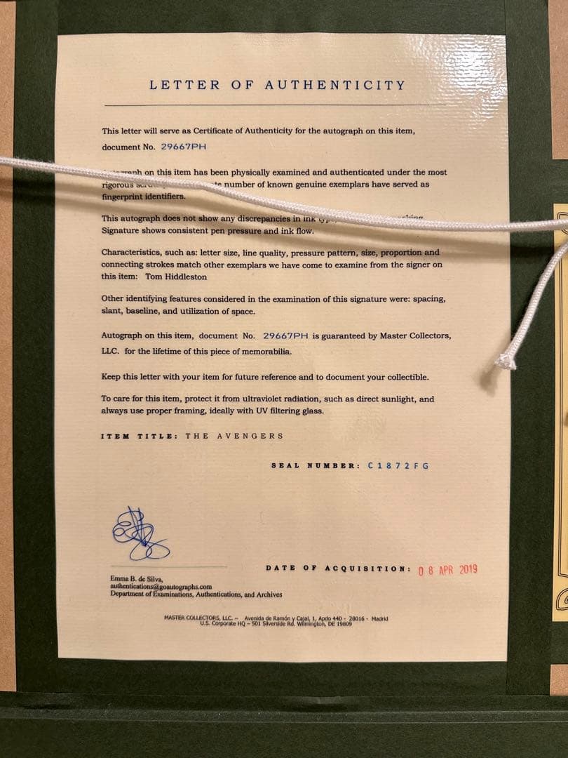 【直筆サイン】トムヒドルストン　アベンジャーズ　ロキ