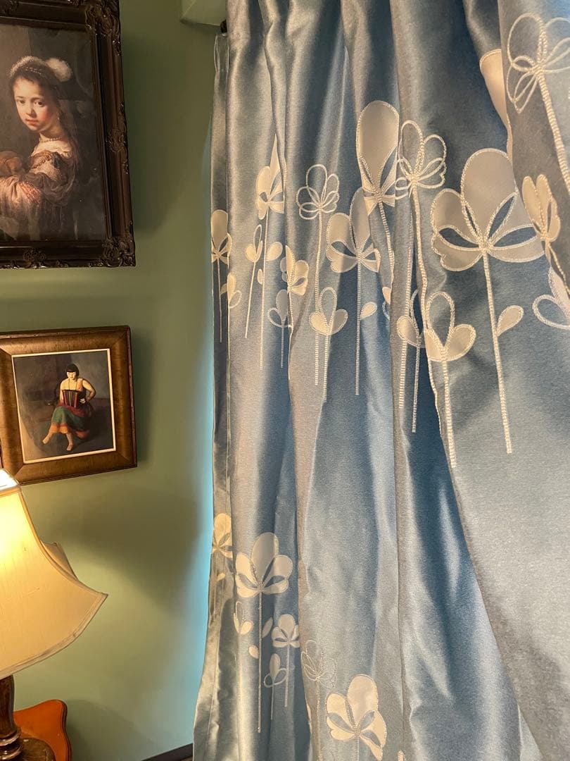 お花刺繍カーテン&レースカーテン　8枚