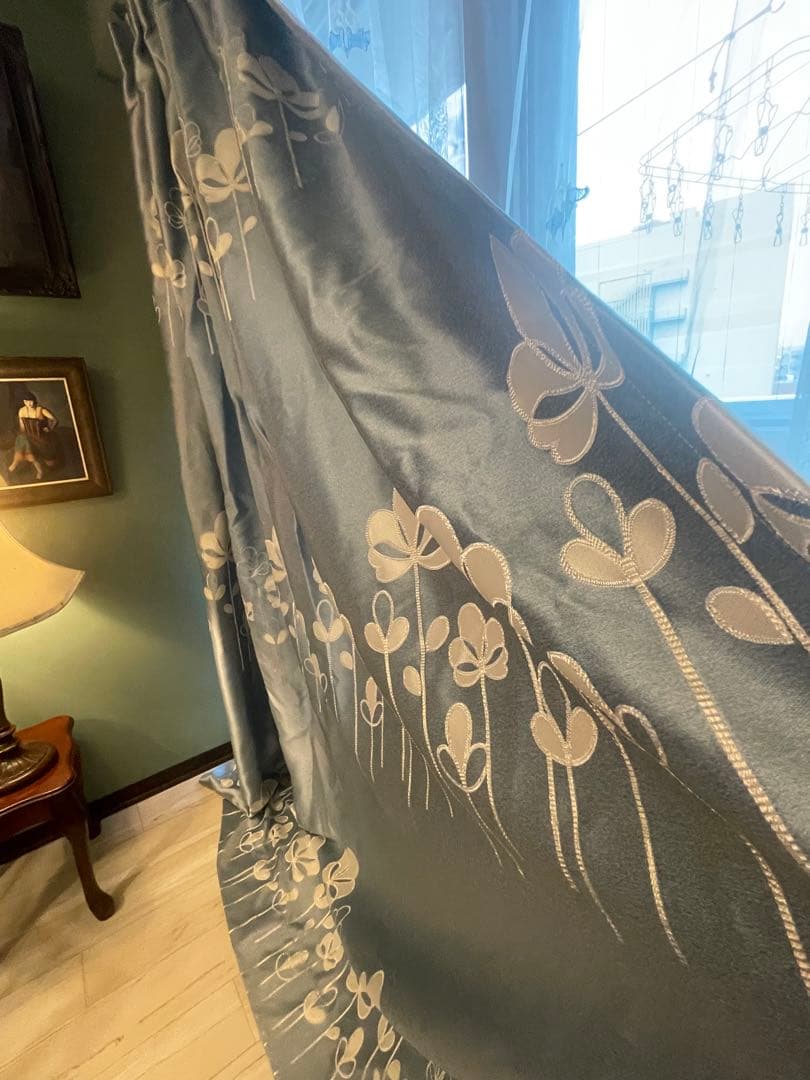 お花刺繍カーテン&レースカーテン　8枚