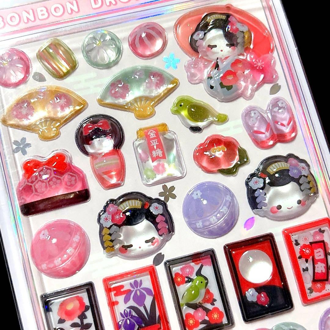 ♥和風♡和柄♥ボンボンドロップシール♥舞妓ꕤ忍者ꕤ柴犬♥正規品3枚