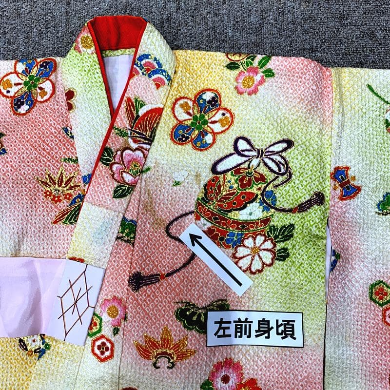 502ag37□七五三 三歳 女児 着物&被布＆長襦袢 総絞り 金彩□状態良好