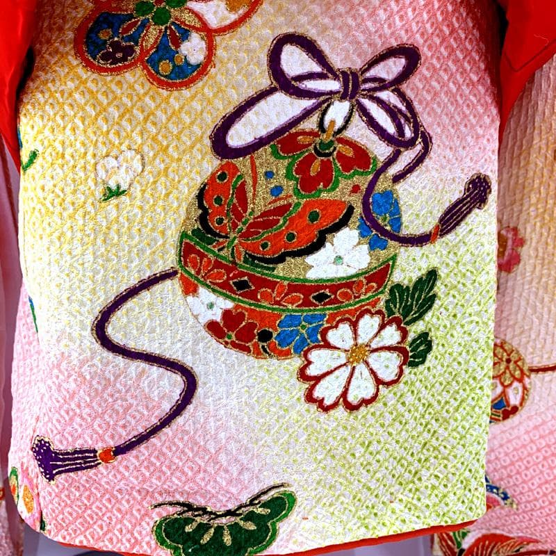 502ag37□七五三 三歳 女児 着物&被布＆長襦袢 総絞り 金彩□状態良好